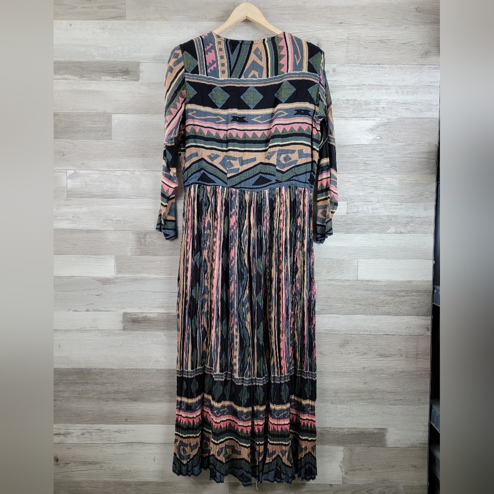 Vintage 80s Her Style Sheer Cotton Button Front Pleated Maxi Dress Size LG NWT - Picture 15 of 16